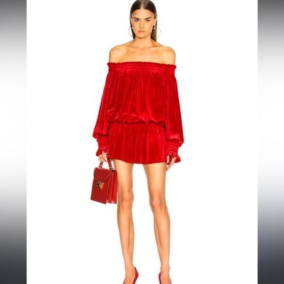 NWT NORMA KAMALI Poly Lyrca Peasant Dress Red Tango Small Revolve - Picture 1 of 16